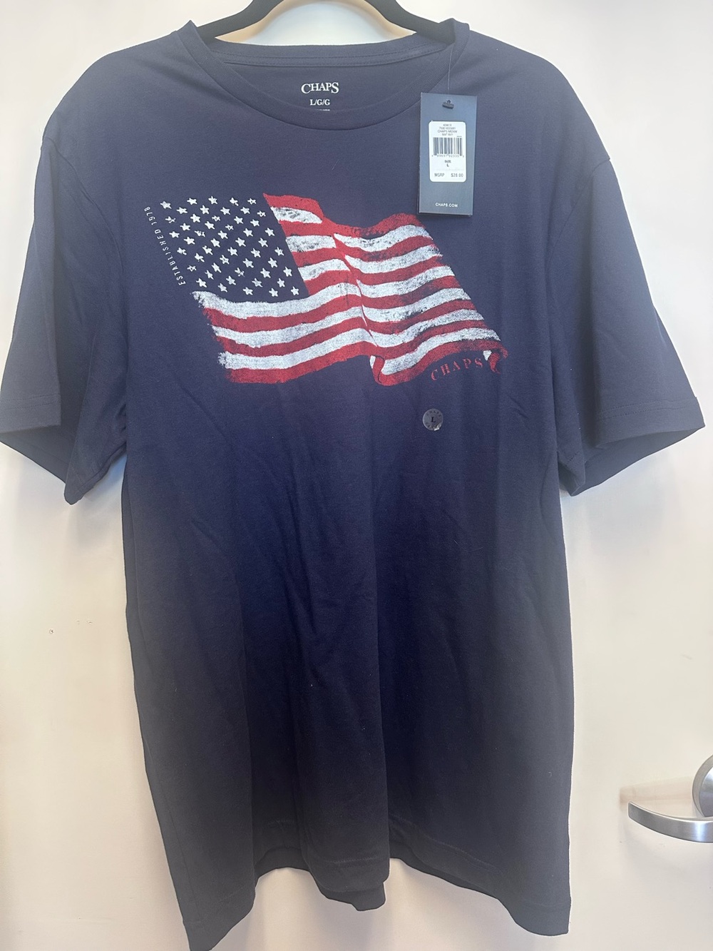 Chaps Navy Short-Sleeve Tee with Red & White Flag Graphic